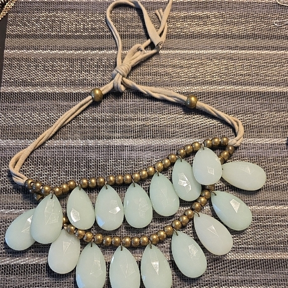 Anthropologie Green and Gold Teardrop Necklace - Picture 1 of 1